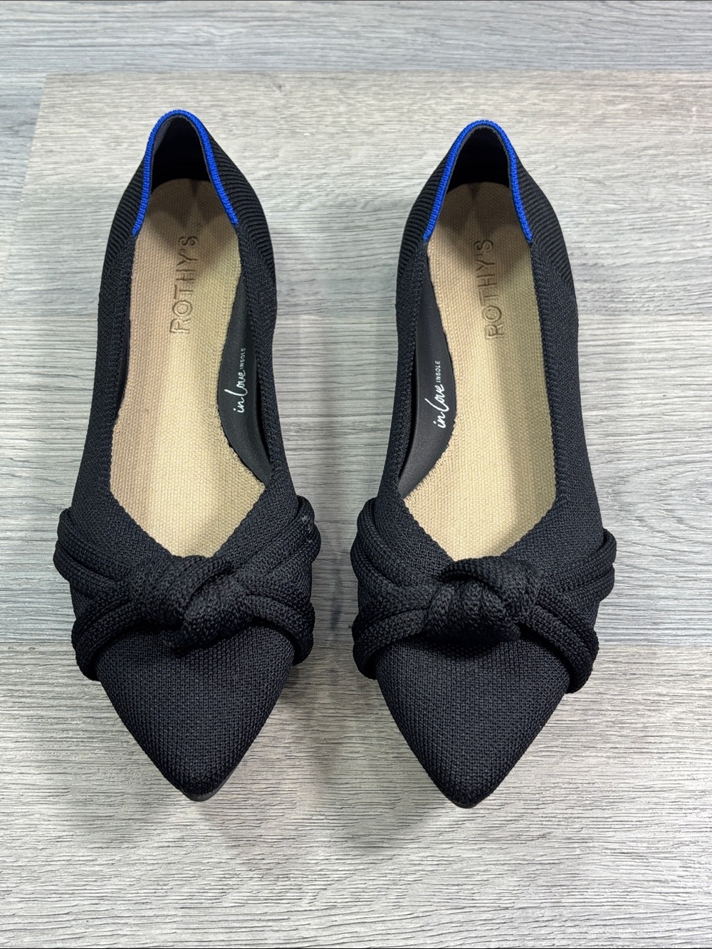 Rothy's Black The Knot Point II Flats - size 9